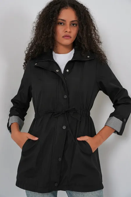 Trench-coat à taille froncée 10322 - Noir
