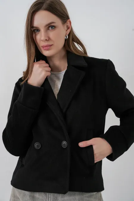 Veste courte en cachemire pour femme 0725 - Noir