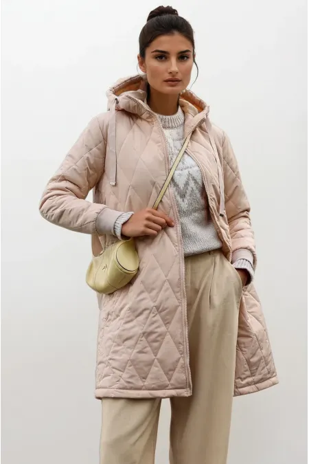 Kadın Krem Kapitone Uzun Şişme Mont HZL22W-BD151381