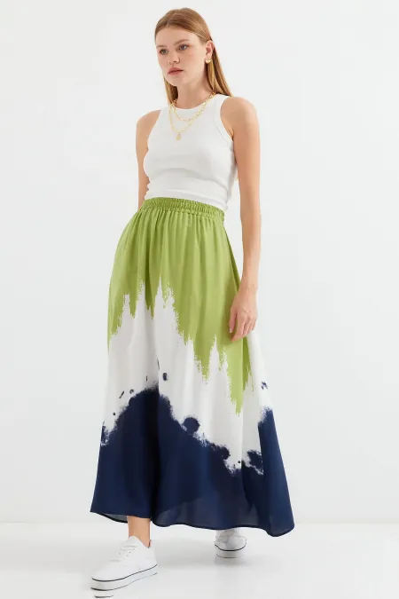 Jupe longue en viscose à motifs 8025 - Verte