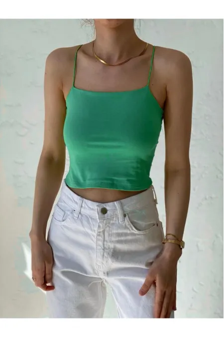 Kadın Petrol Yeşili İp Askılı Örme Body Bluz HZL24S-ZK11001