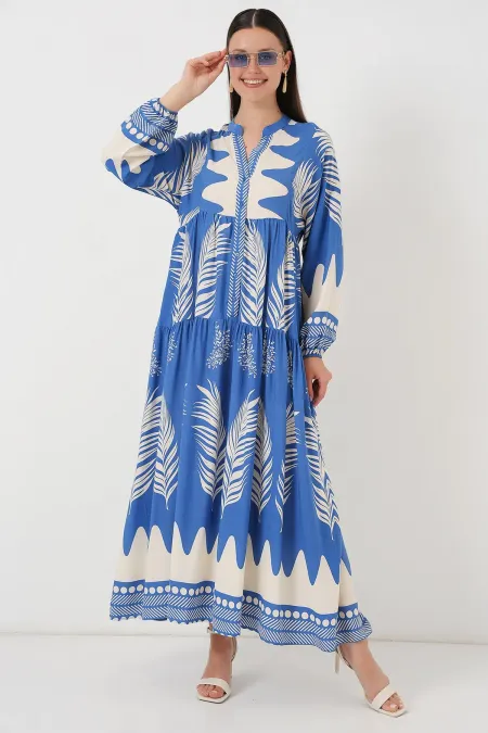 Robe hijab à motifs authentiques 2423 - H. Indigo