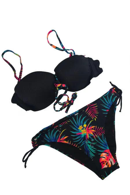 Women's Black Stone Embellished Lined Bikini Set HZL25S-LC209