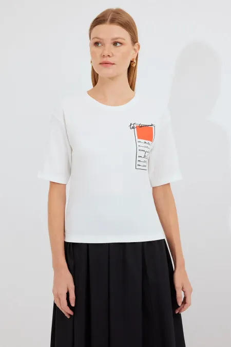 911 Printed Knitted Basic T-Shirt - Orange