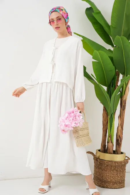 Ensemble deux pièces jupe kimono Ayrobin pour femme 8047 - Blanc