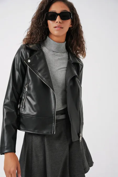 Veste en similicuir pour femme 1044 - Noire