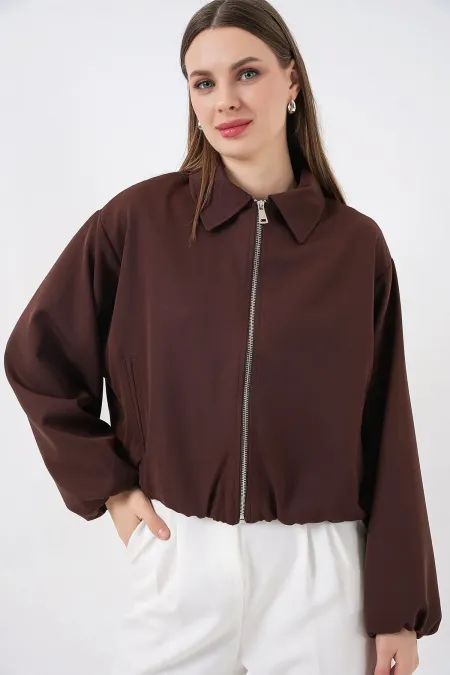 Women's Oversize Zip-Up Jacket 0735 - Brown