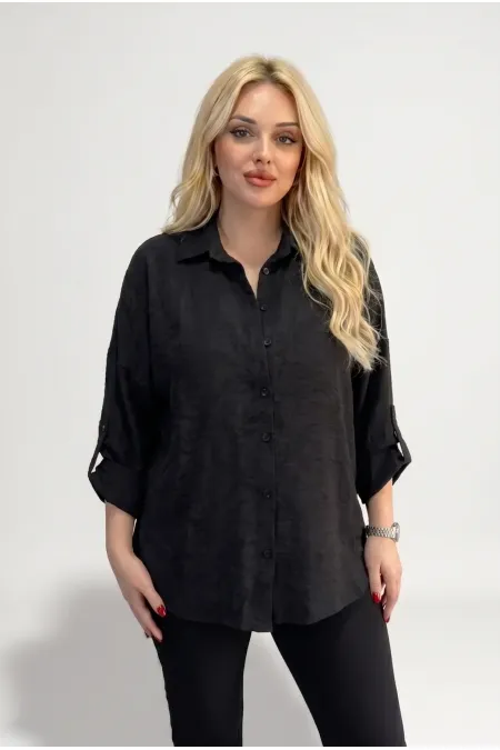 Women's Black Plus Size Patterned Strawberry Fabric Shirt HZL26S-ZSS111311