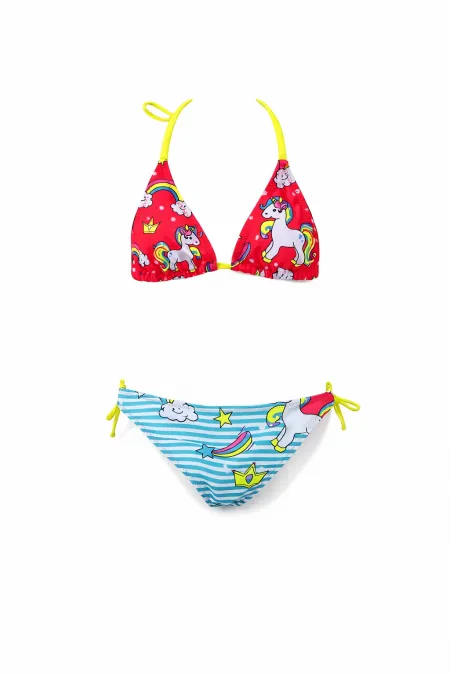 Ensemble bikini pour filles, motif licorne rose fluo bleu HZL25S-LC19049