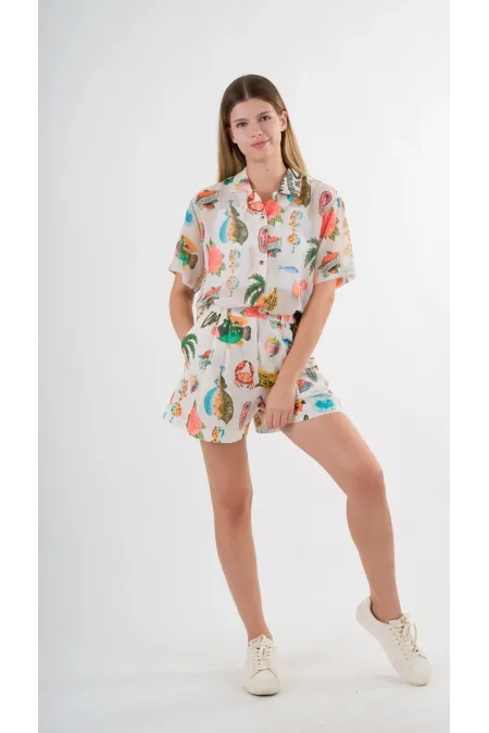 Kadın Çok Renkli Oversize Uzun Kısa Kollu Basic Şifon Gömlek HZL24S-YY996