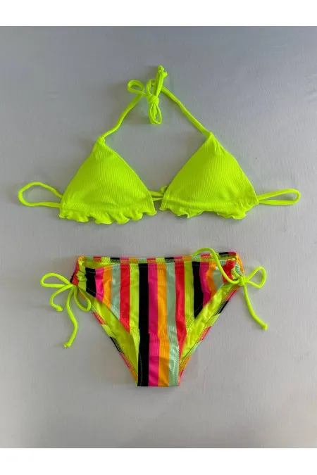 Ensemble bikini dos nu jaune fluo à motifs pour femme HZL25S-LC3350