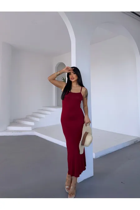 Kadın Bordo Ayarlanabilir Askılı Midi Boy Elbise HZL25S-FRY122921
