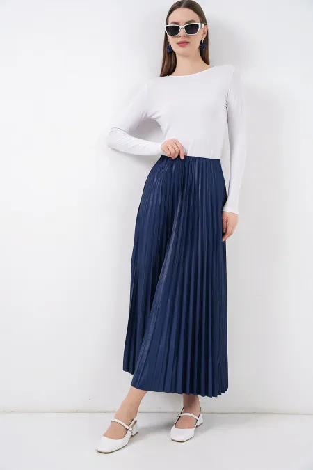 Jupe plissée aspect cuir 8009 - Bleu marine