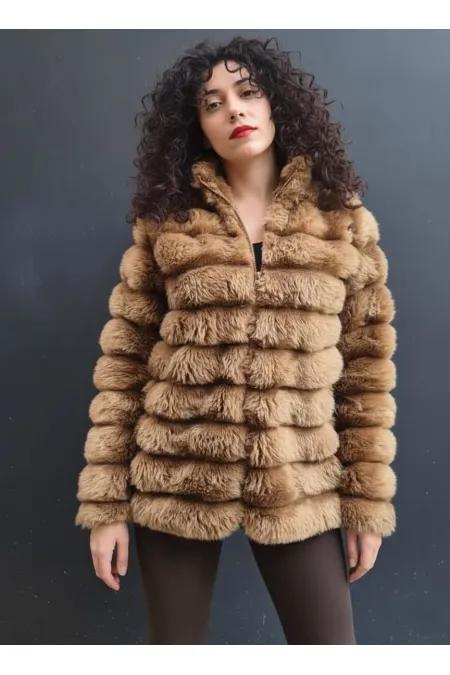 Kadın Camel Şık Peluş Suni Kürk Ceket HZL23W-DSB110061