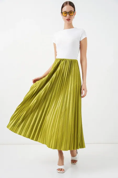 Jupe plissée aspect cuir 8009 - Vert olive