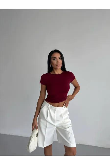 Kadın Bordo Bisiklet Yaka Sandy Bluz HZL25S-FRY123191