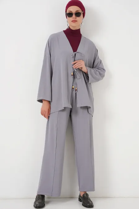 Ensemble deux pièces pantalon kimono Ayrobin pour femme 6739 - Gris