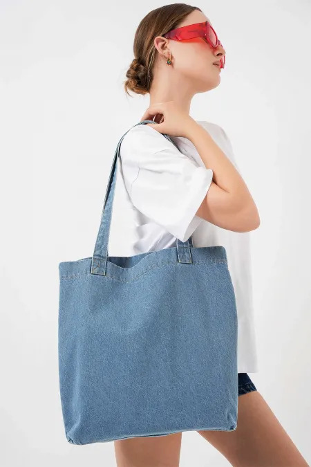 Sac bandoulière sans poche en denim bleu pour femme HZL25S-BD10231