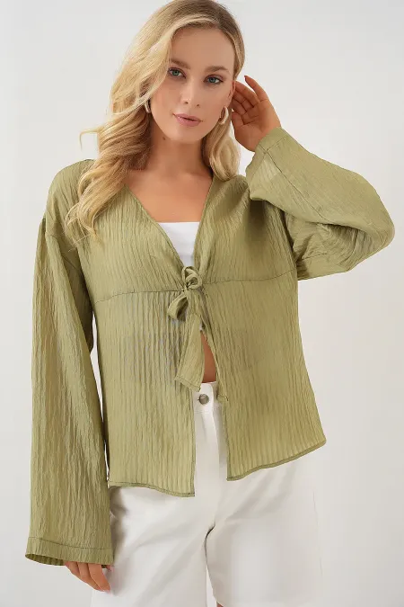 Chemisier à lacets sur le devant pour femme 952 - Vert clair