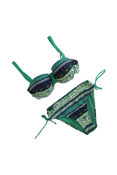 Ensemble bikini doublé à motifs ethniques brodés de pierres vertes pour femme HZL25S-LC3305