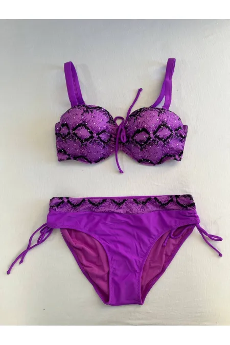 Ensemble bikini minimiseur brodé de pierres lilas noir pour femme HZL25S-LC3333