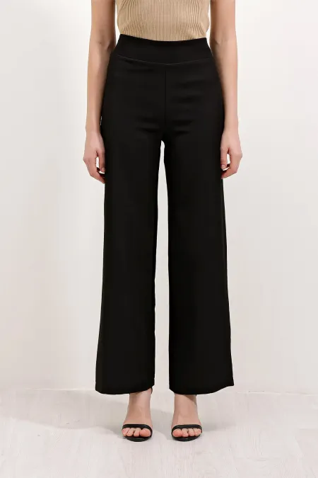 6633 High Waist Wide Leg Trousers - Black
