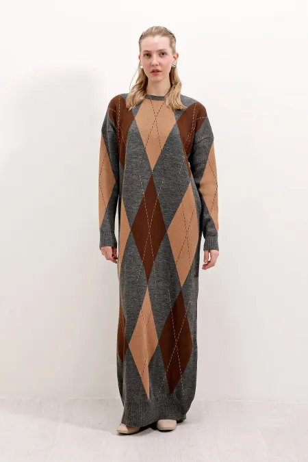 Robe longue tricotée 15861 - Grise