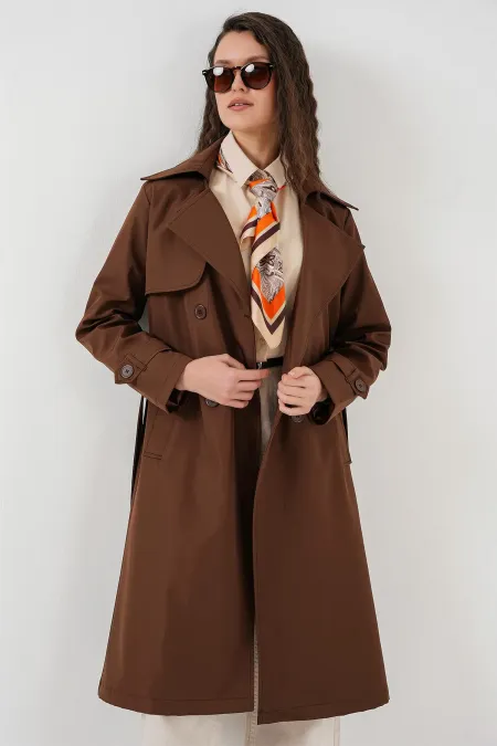 5918 Double-Breasted Trench Coat - Brown