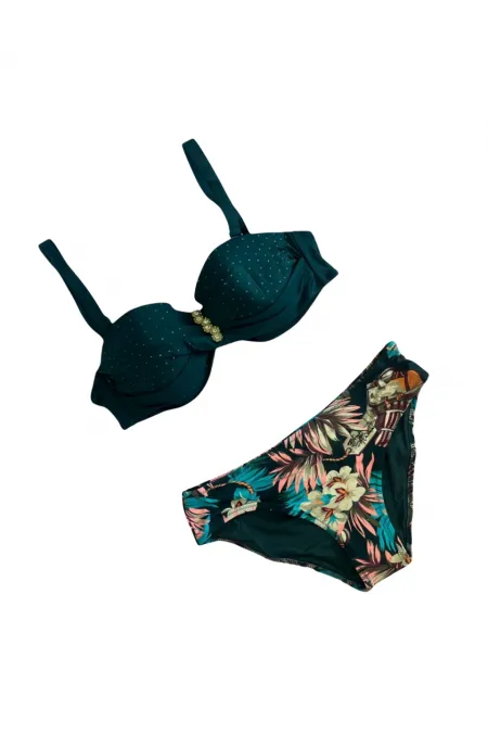 Ensemble bikini doublé et brodé de pierres vert émeraude pour femme HZL25S-LC4005