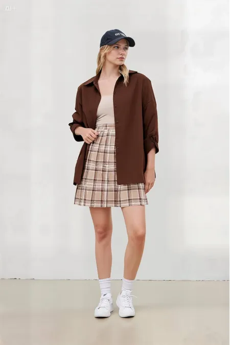 Kadın Çikolata Oversize Uzun Basic Gömlek Hzl22w-bd139001