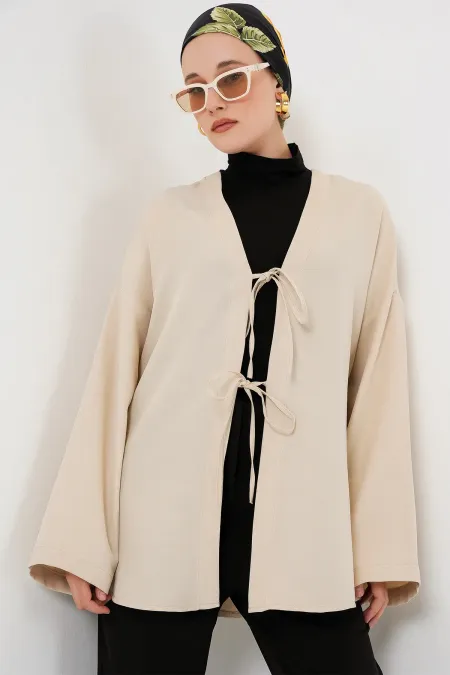 Keten Tesettür Kimono 5968 - Krem