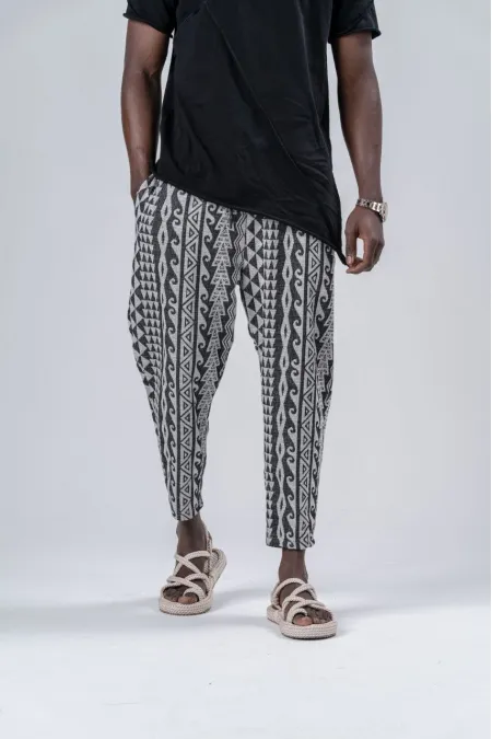 Pantalon de survêtement coupe droite gris anthracite à motifs pour homme, taille nouée, HZL24S-MXC8948-171