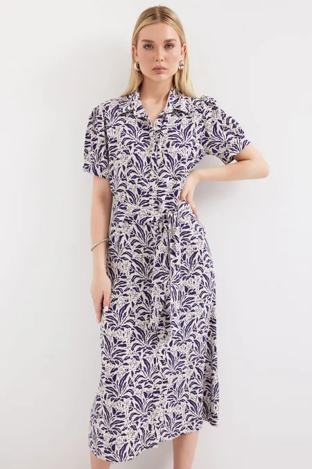 Robe en viscose à manches courtes 2213 - Bleu marine