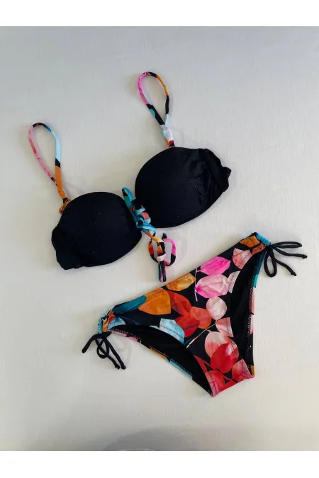 Ensemble bikini doublé brodé de pierres noires pour femme HZL25S-LC207