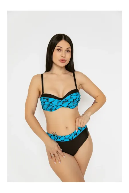 Women's Blue Black Patterned Lined Bikini Set HZL25S-LC25143
