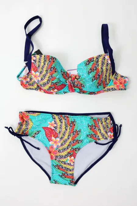 Women's Navy Blue Multicolored High Waist Shapewear Bikini Set HZL24S-LC7015