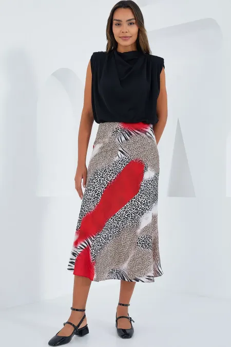 Jupe en satin à motifs rouges et noirs pour femme 15806