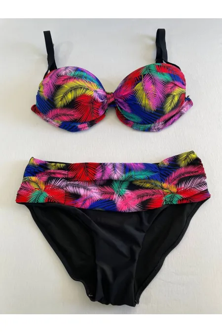 Ensemble bikini grande taille pour femme, noir, jaune, rouge, multicolore, à motifs, doublé, HZL25S-LC06