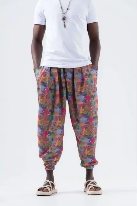 Pantalon de jogging ample à motifs multicolores pour homme, taille et jambe élastiques, HZL24S-MXC8989-66