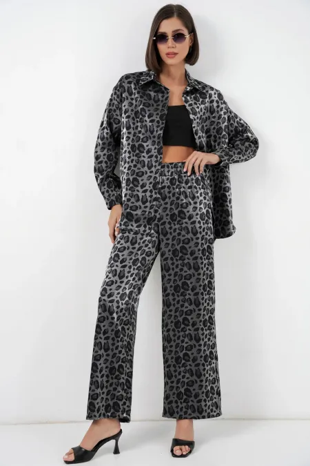 Ensemble deux pièces imprimé léopard 6699 - Noir