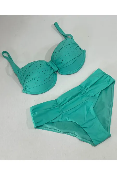 Women's Turquoise Stone Embroidered Lined Plus Size Bikini Set HZL25S-LC01