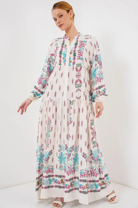 Robe hijab à motifs authentiques 2423 - Rose B