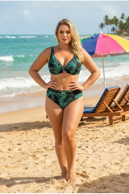 Ensemble bikini grande taille noir et vert clair pour femme, avec accessoires et doublure HZL25S-LC25147