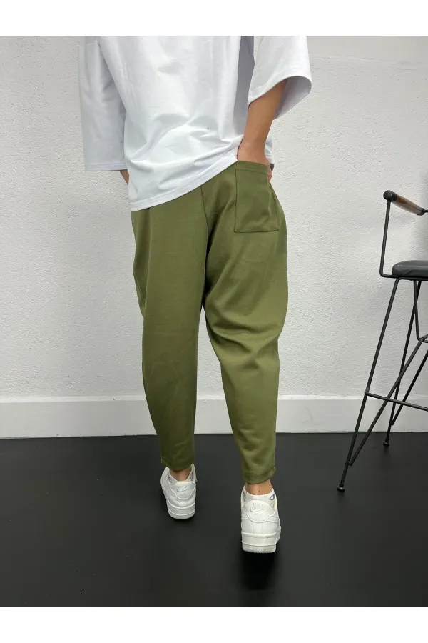 Men's Khaki Drawstring Straight Cut Pants with Pockets Sweatpants HZL24S-MXC8948-332 Men's Khaki Drawstring Straight Cut Pants with Pockets Sweatpants HZL24S-MXC8948-332
