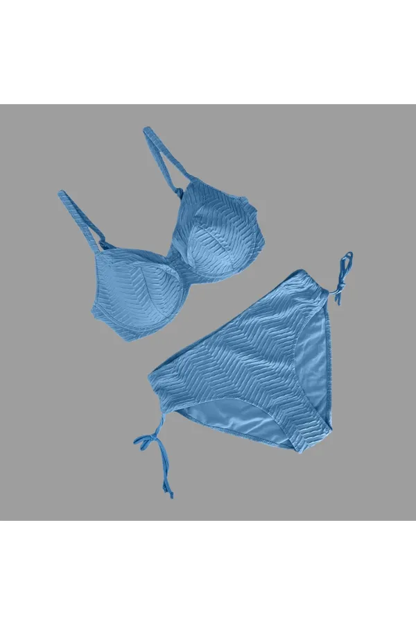 Kadın  Buz Mavi Desenli Büyük Beden Astarlı Bikini Takım HZL25S-LC4004