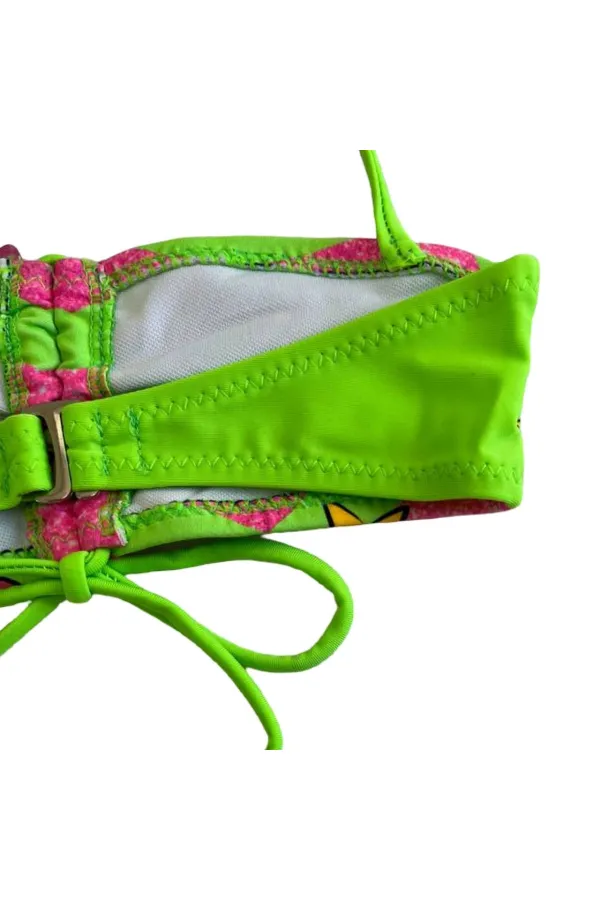 Girl Neon Green Unicorn Patterned 2-8 Years Strapless Bikini Set HZL24S-LC3658