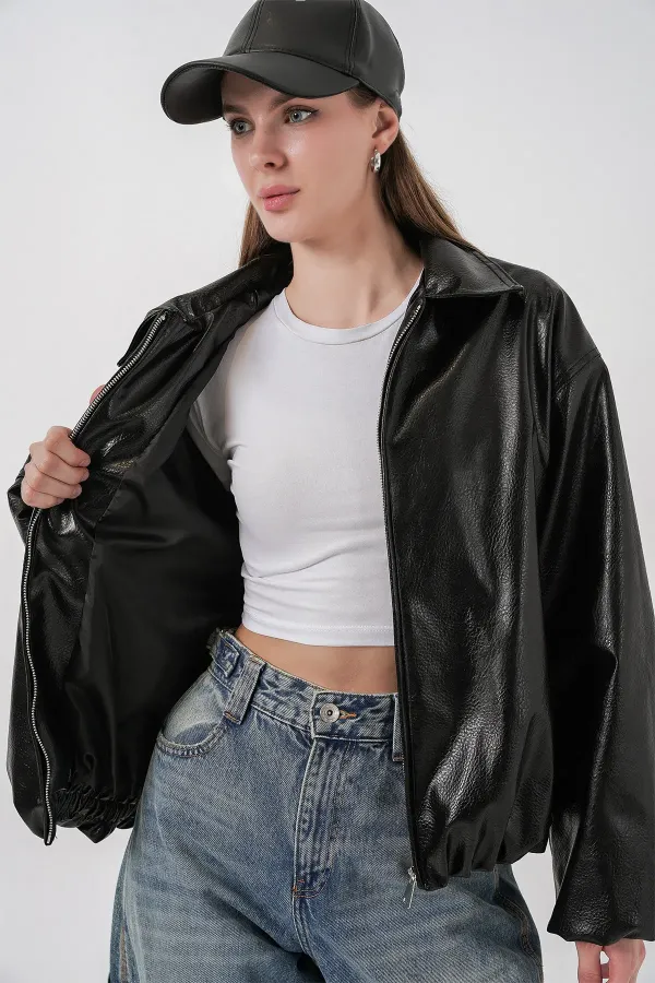 Veste oversize en similicuir pour femme 1049 - Noire