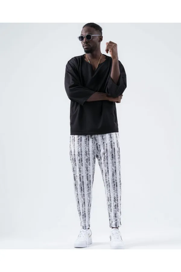 Pantalon de survêtement pour homme, coupe droite, avec cordon de serrage et poches, blanc et noir, HZL24S-MXC8948-218