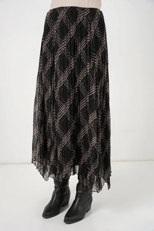 Jupe asymétrique en mousseline pour femme 8056 - Noire