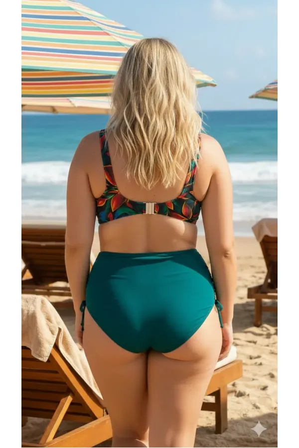 Ensemble bikini grande taille doublé à motif floral vert pétrole pour femme HZL26S-LC21202